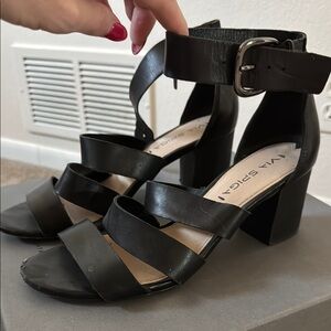Via Spiga Black Heeled Sandals with Chunky Heel